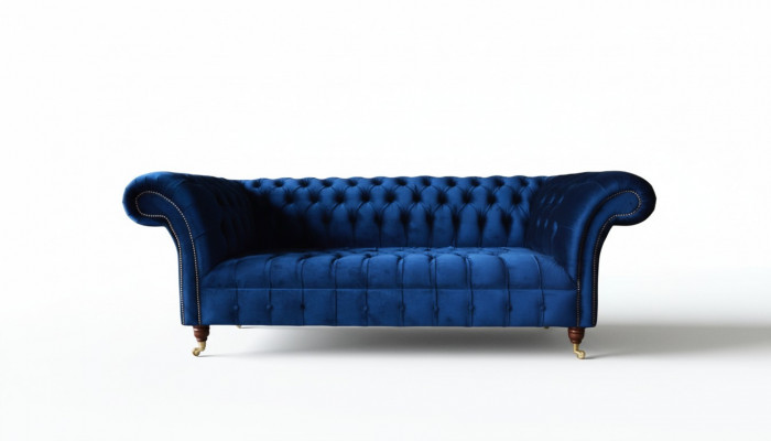 Blue Chesterfield Three-Seater Sofa 3-Seater Sofas Luxury Textile Couches