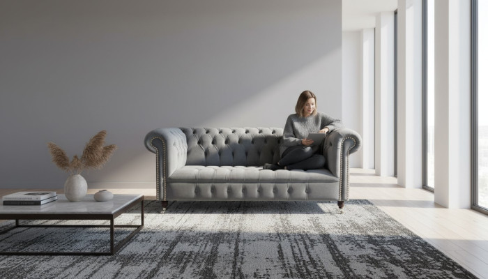 Sofa 3-seater fabric sofas couch upholstery Chesterfield couches grey three-seater