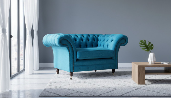 Blue Chesterfield Armchair Upholstered Sofa Couch 1.5 Seater Single Seater Fabric