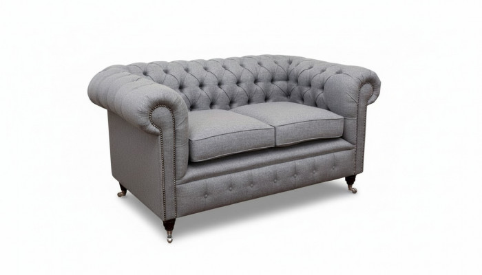 Chesterfield office seating furniture sofa couch 2 seats textile gray
