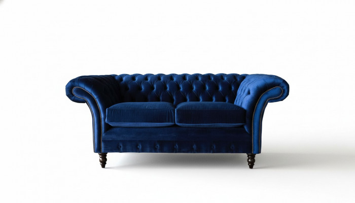Chesterfield office seating furniture sofa couch 2-seat textile blue