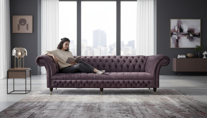 Design sofa 4-seater couch upholstery luxury textile sofas Chesterfield