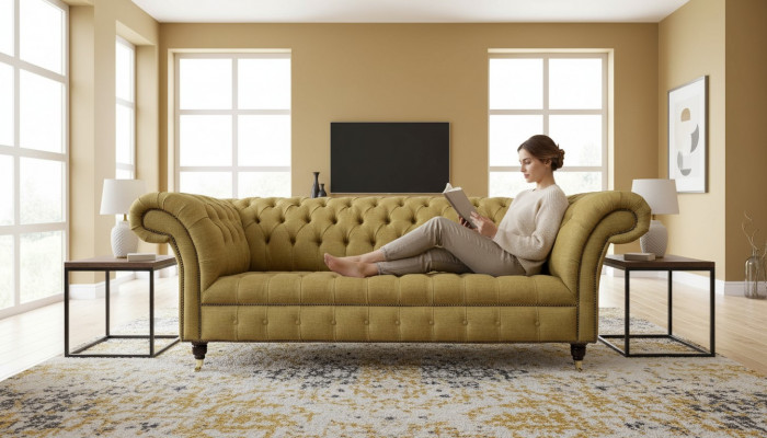 Chesterfield Three-Seater Luxury Sofa 3 Seat Sofas Seating Design Couch Furniture Beige