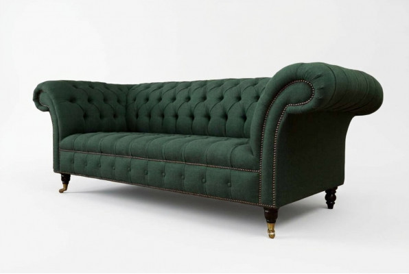 Three-seater couch textile green upholstery furniture Chesterfield sofas couches
