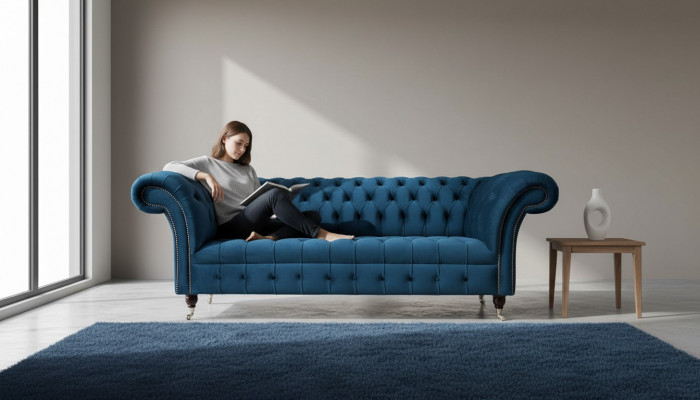Chesterfield Sofa 3-Seater Upholstered Sofas Luxury Fabric Design