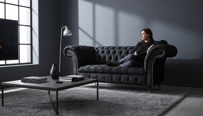 English Chesterfield office furniture set sofa couch 2 seat black