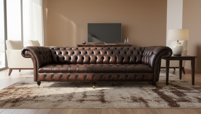 Chesterfield 4 Seater Leather Living Room Design Sofa Furniture New