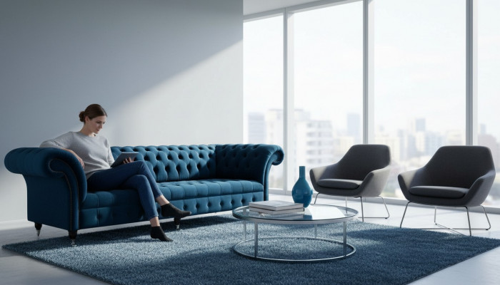 Design sofa Chesterfield upholstery modern textile fabric 4-seater sleeper