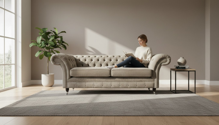 Three-seater Chesterfield sofa 3 seat sofas gray fabric living room luxury