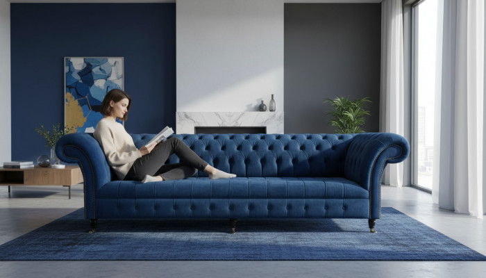 Chesterfield Big Sofa Couch Textile Velvet Upholstery Sofas 4-Seater Couches