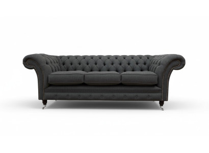 Chesterfield Textile Upholstery Design Sofa Luxury Couch Gray Sofa 3-Seater
