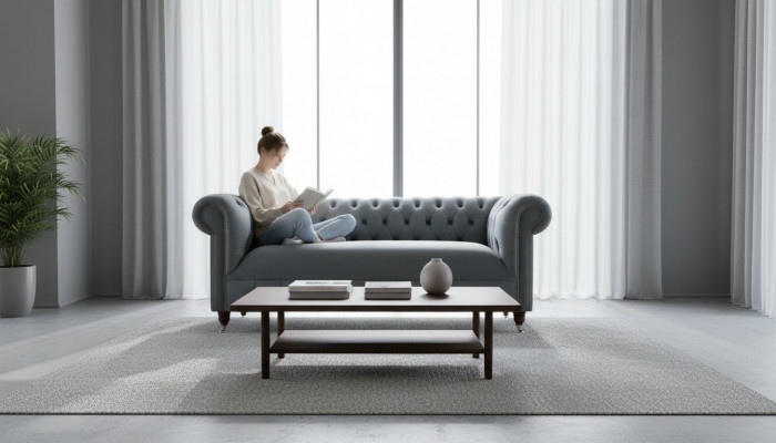 Chesterfield Textile Sofa 3 Seater Three-Seater Luxury Furniture Design Lounge