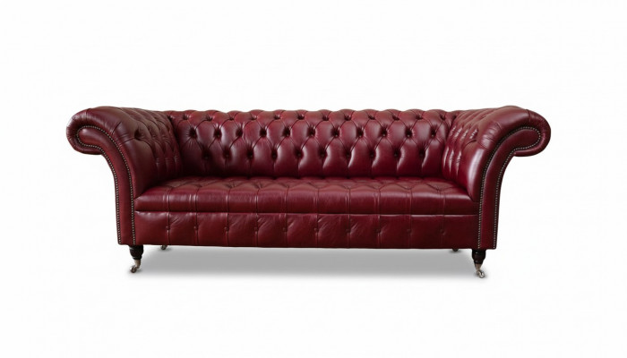 Chesterfield 3-seater leather couch upholstery luxury brown sofa furniture 230cm