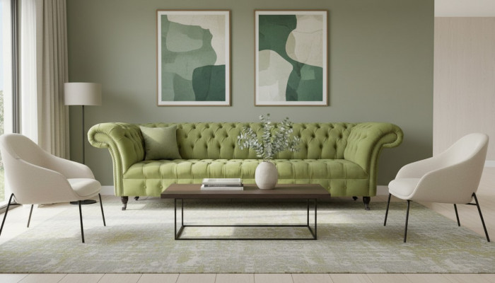 Chesterfield Green Couch Sofa Upholstery 4-Seater Couches Seating Sofas New