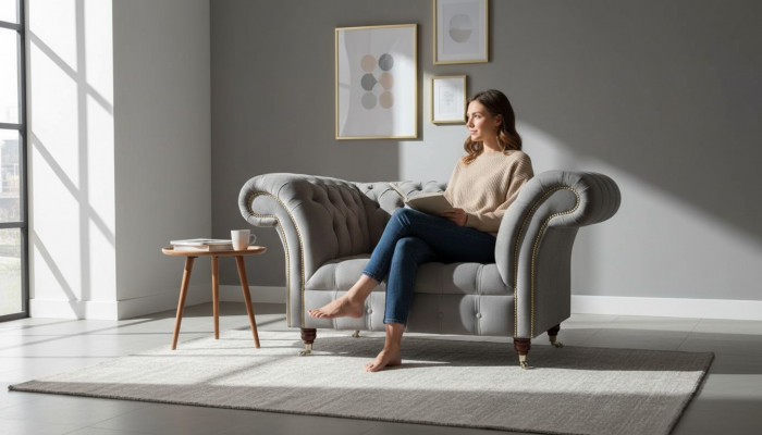 Gray Chesterfield Wingback Armchair Gray Armchair Couch Fabric Sofa Living Room