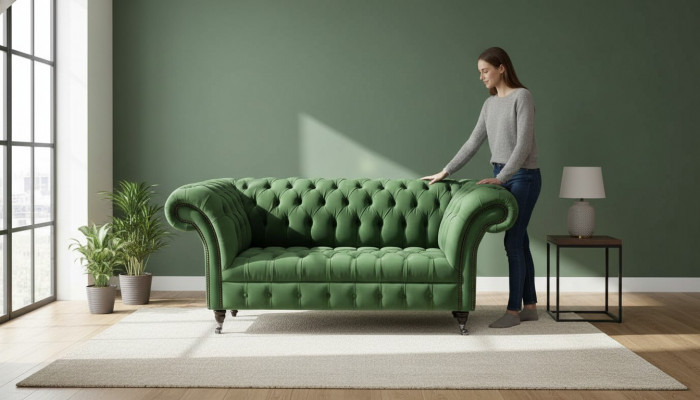 Chesterfield office furniture seating sofa couch 2-seater textile green