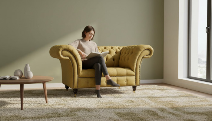 Chesterfield Armchair Design Upholstered Sofa Couch Brown Textile Furniture New