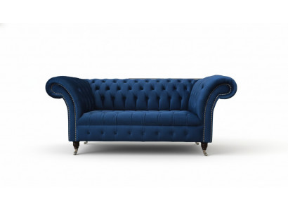 English Chesterfield office seating furniture sofa couch 2-seater royal blue