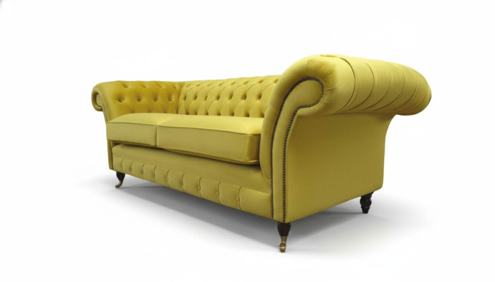 Textile 3 Seater Blue Fabric Design Couch Upholstery 230cm Chesterfield Sofa