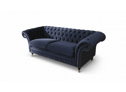 Classic Chesterfield Living Room Velvet Couch Blue 3-Seater Fabric Sofas