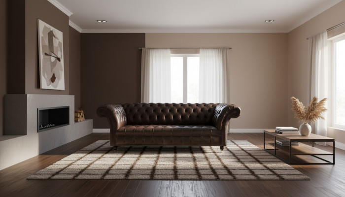 Three-seater Chesterfield sofa, 3-seater sofas, brown leather, living room luxury
