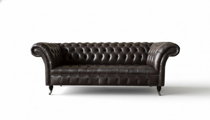 Three-seater Chesterfield sofa, 3-seater sofas, brown leather, living room luxury