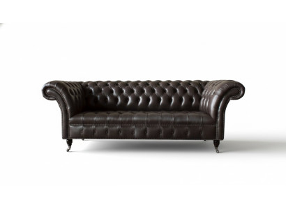 Three-seater Chesterfield sofa, 3-seater sofas, brown leather, living room luxury