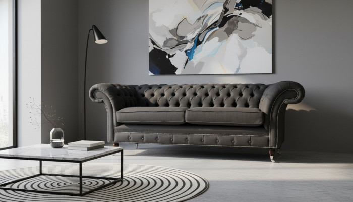 Living room sofa Chesterfield couch three-seater design black furniture new