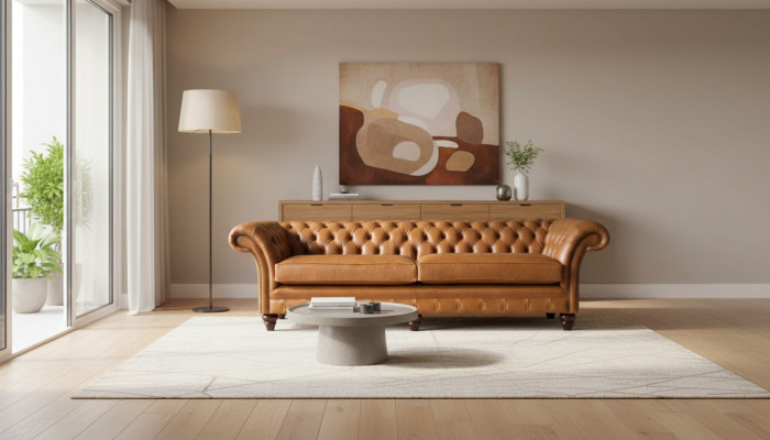 4-seater Sofa Couch Upholstered Chesterfield Sofa Seat Leather Design Brown Furniture