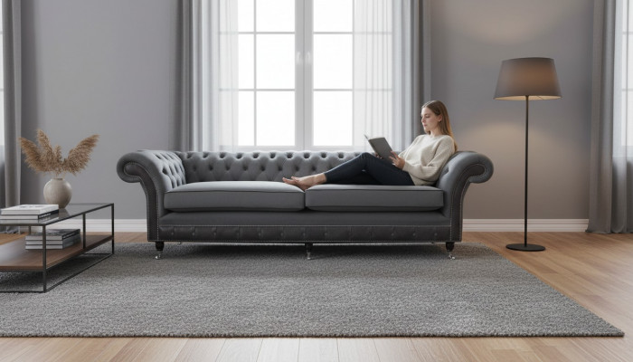 Design Couch Luxury Upholstered Sofa 4-Seater Chesterfield Luxury Gray
