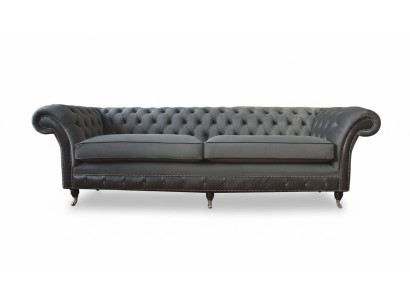Design Couch Luxury Upholstered Sofa 4-Seater Chesterfield Luxury Gray