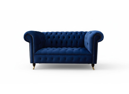 Chesterfield Office Seating Furniture Sofa Couch 2-Seat Textile Blue