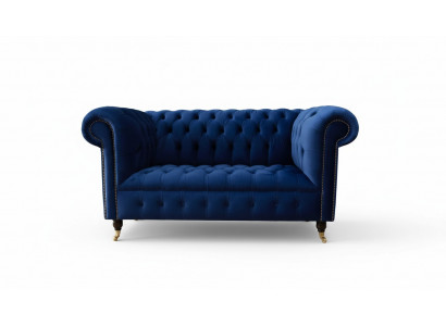 Chesterfield Office Seating Furniture Sofa Couch 2-Seat Textile Blue