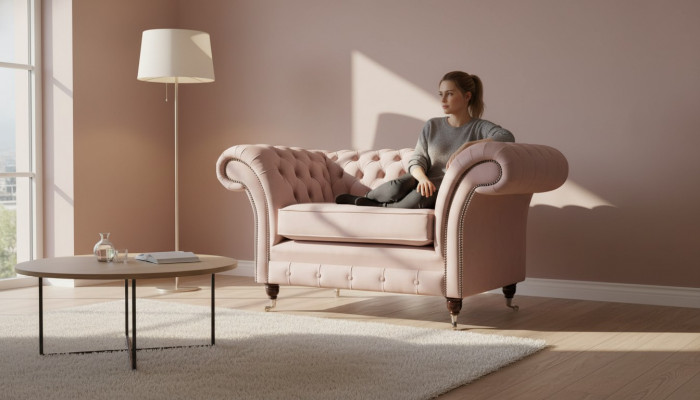 Chesterfield Design Armchair Pink Upholstery Luxury Textile Couch 1 Seater