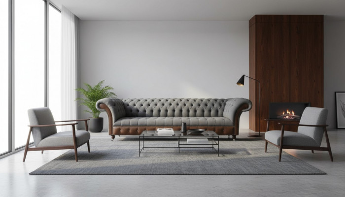 English Chesterfield Luxury Textile Sofa 4-Seater Sofa Upholstery Design Fabric Sofas