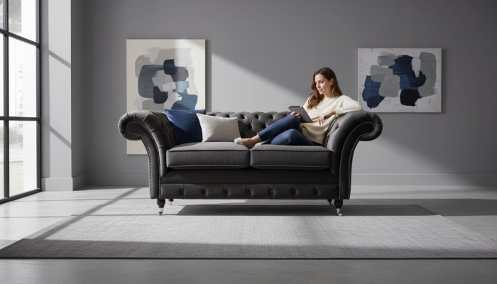 Chesterfield Textile Sofa 2-Seater Upholstery Design Luxury Couch Fabric Sofas
