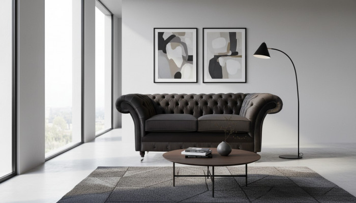 Chesterfield Textile Sofa 2-Seater Upholstery Design Luxury Couch Fabric Sofas