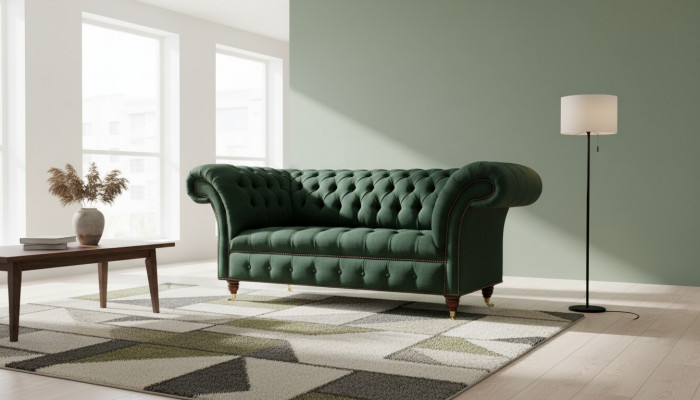 Chesterfield Sofa 2-Seater Upholstered Sofas Green Luxury Fabric Sofas Textile