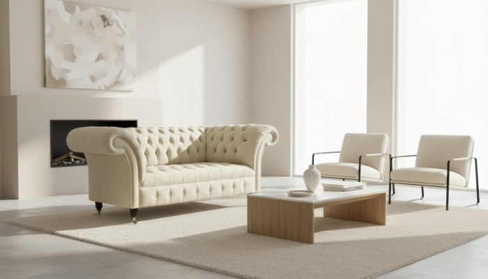 Two-seater couch upholstered sofa, 2 seats, textile fabric, luxury Chesterfield, new