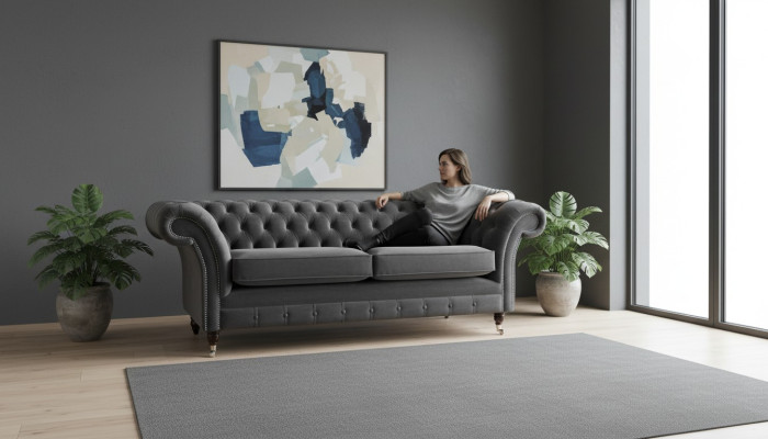 Sofa 3-Seater Luxury Textile Chesterfield Couch Sofas Upholstery Design Furniture