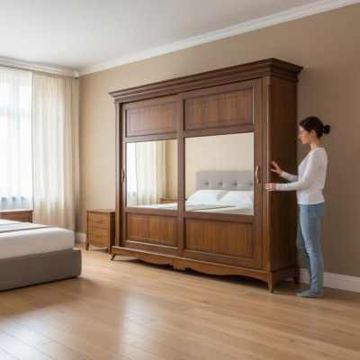 Bedroom furniture wardrobe with mirror solid wood design Italy