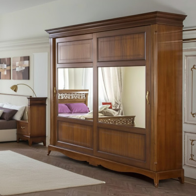 Bedroom furniture wardrobe with mirror solid wood design Italy