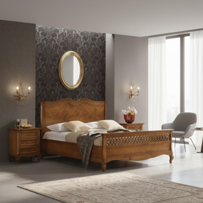 Bed 2x Bedside Tables 3-piece Italian Furniture Bedroom Wood New Set