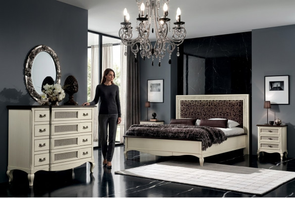 Bed 2x Nightstands 5-piece Italian Furniture Bedroom Chest of Drawers Wood