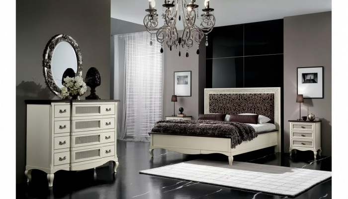 Bed 2x Nightstands 5-piece Italian Furniture Bedroom Chest of Drawers Wood