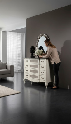 Wood Italian Furniture Design Furniture Style 2-piece Dresser with Mirror New