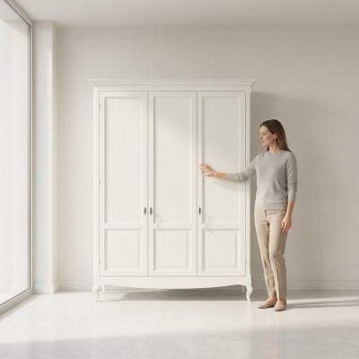 Wardrobe Bedroom Wood Classic Design Furniture White Cabinets