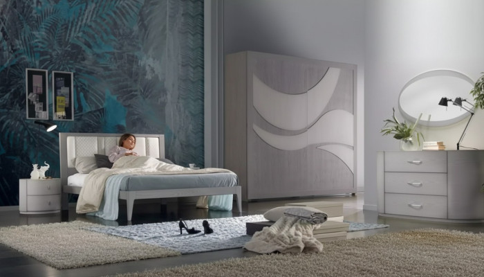 Bedroom bed, 2 bedside tables, wardrobe, dresser, luxury set, 5 pieces.