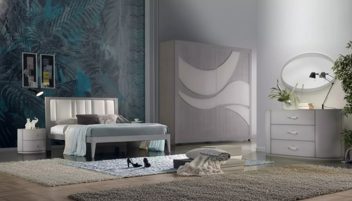 Bedroom bed, 2 bedside tables, wardrobe, dresser, luxury set, 5 pieces.