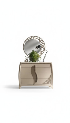 Set Chest of Drawers Mirror Designer Luxury Console Dressers Furniture Wood Beige
